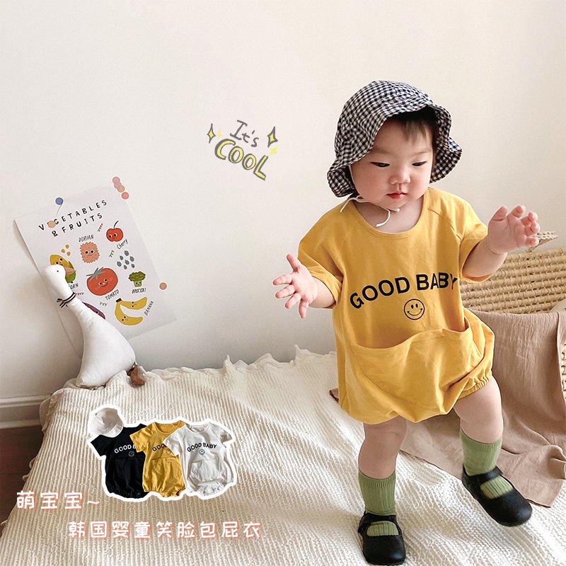 Áo liền quần tay ngắn in chữ thời trang mùa hè cho bé sơ sinh