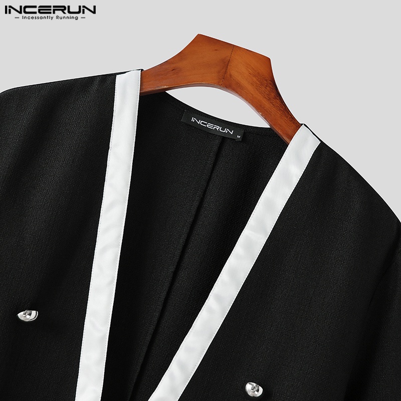 INCERUN Áo Khoác Blazer Dài Tay Cổ Chữ V Thời Trang Cho Nam