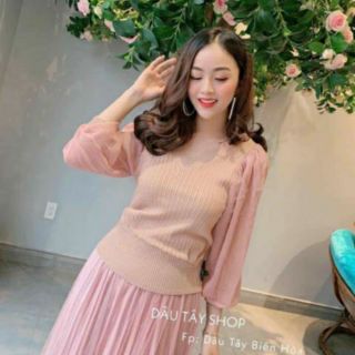 Áo len tay voan cổ tim