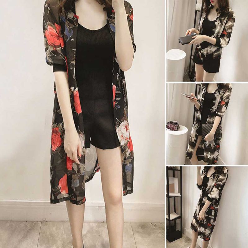 Áo choàng kimono in hoa