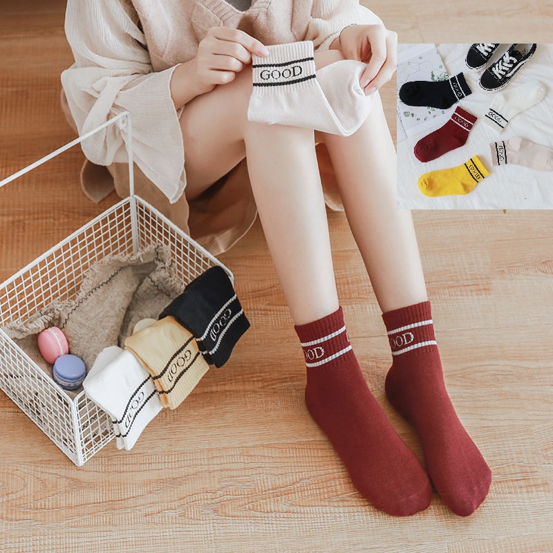 Tất nữ cao cổ in chữ good, vớ nữ Hàn Quốc