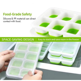Khay Làm Đá 14 Ô Bằng Silicone Cấp Thực Phẩm Kèm Nắp Đậy Tiện Lợi