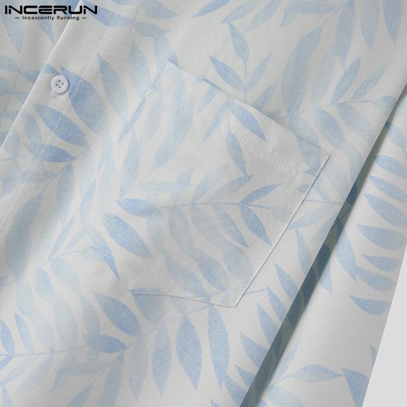 Áo sơ mi INCERUN dài tay dáng rộng in hoa giản dị thời trang cho nam