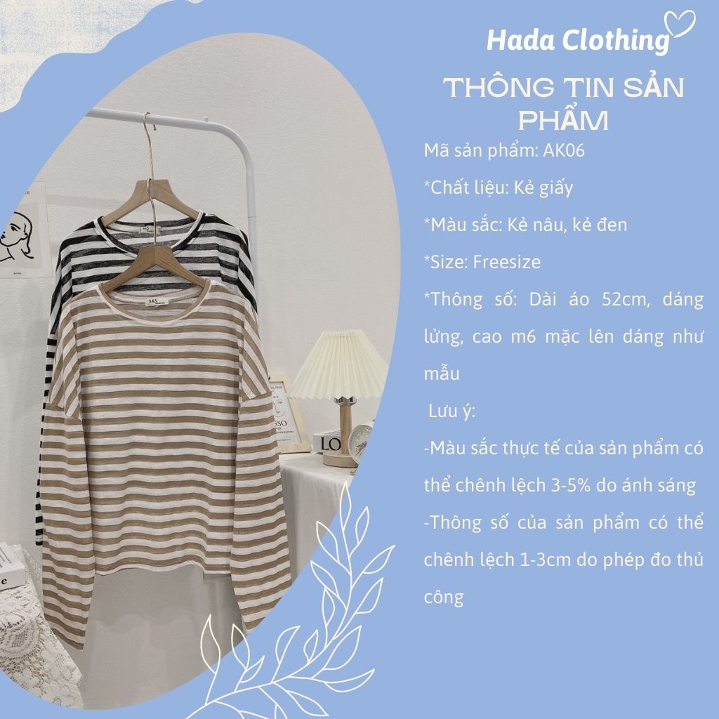 Áo pull kẻ nữ dài tay Hada, chất liệu giấy mỏng nhẹ phong cách vintage - AK05