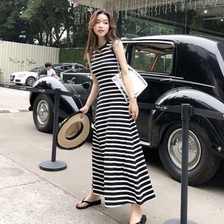 [TRỢ GIÁ] Đầm Maxi Thun Sọc Viền Bo, Đầm Maxi