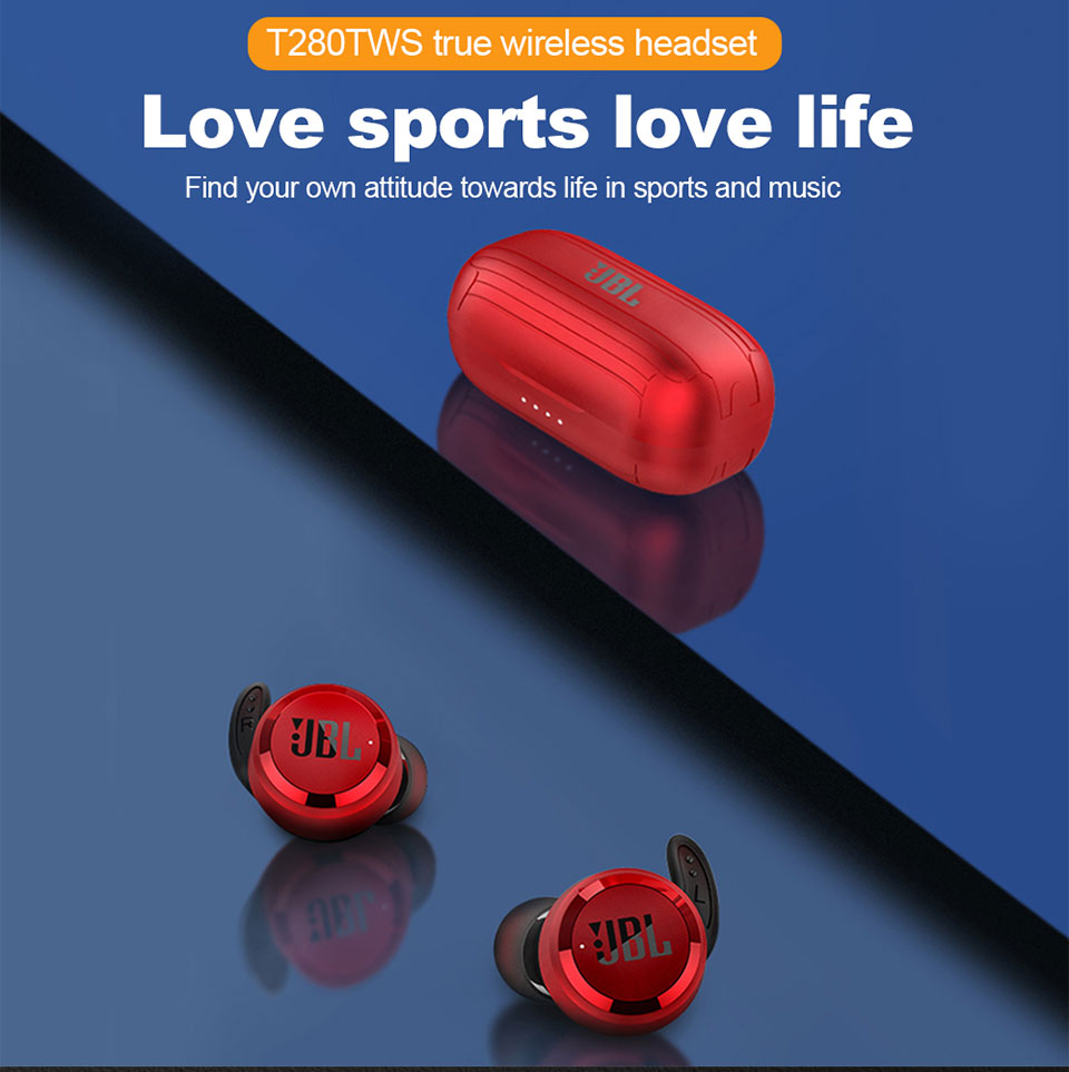 Tai nghe không dây bluetooth JBL-T280 TWS có hộp sạc phong cách thể thao IPX5