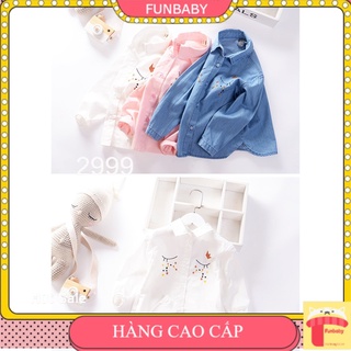 Sơ mi bé gái dài tay 3-9 tuổi thêu chùm sao, Áo sơ mi cho bé chất liệu vải thô cao cấp kiểu dáng thời trang