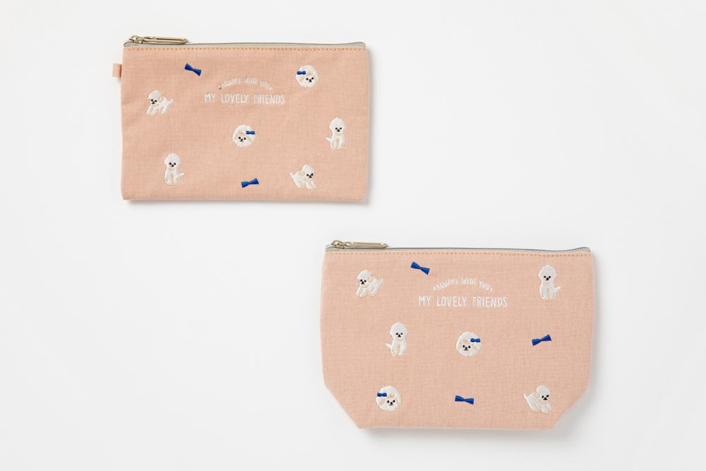 Túi Vải Đựng Đồ Cá Nhân ARTBOX Hàn Quốc Thêu Họa Tiết Cún Bichon Màu Hồng