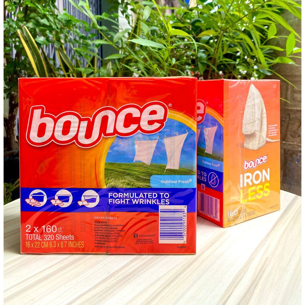 Giấy Thơm Quần Áo Bounce Mỹ 160 tờ 320 tờ giúp quần áo thơm phức cả tuần luôn tiện dụng bỏ vào vali, bán hàng thời trang