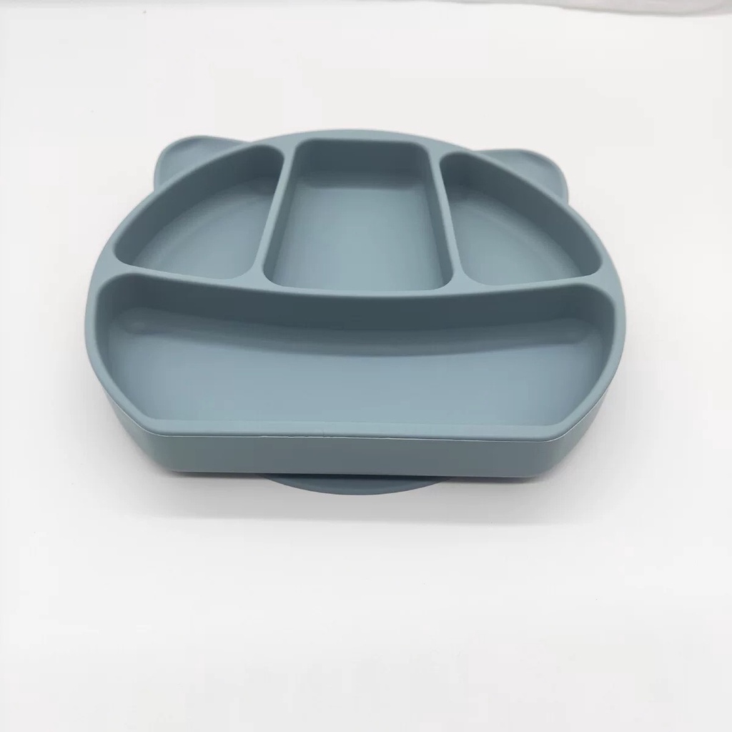 Khay ăn dặm silicon 4 ngăn hình Gấu tiện lợi có đế hít chống lật đổ an toàn cho bé sử dụng 𝐄𝟎𝟒