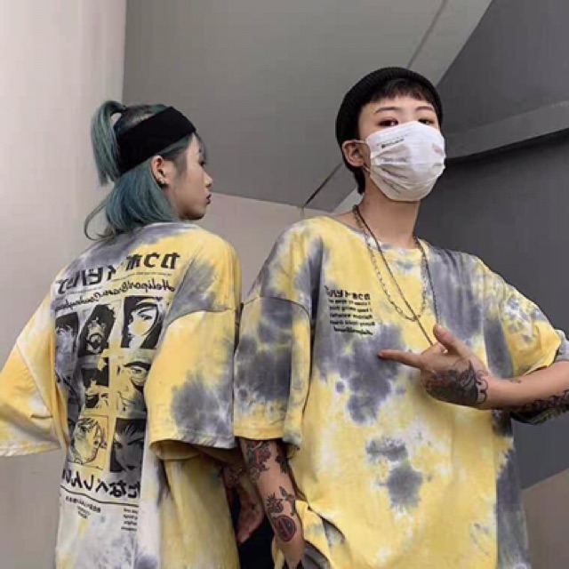 ❌Áo thun unisex loang màu in hình nhân vật hoạt hình kèm clip thật❌
