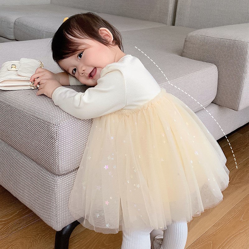 Đầm Công Chúa Phối Lưới Cho Bé Gái