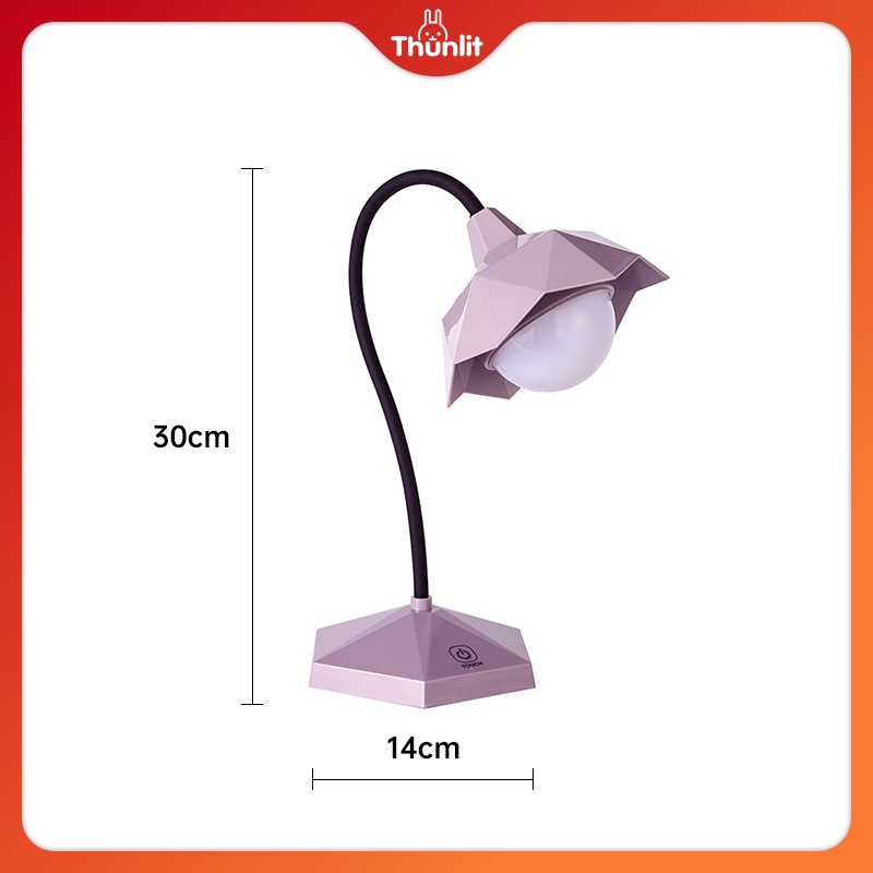 Đèn để bàn Thunlit màu tím 3 mức chiếu sáng có thể sạc lại bằng cổng USB chất lượng cao