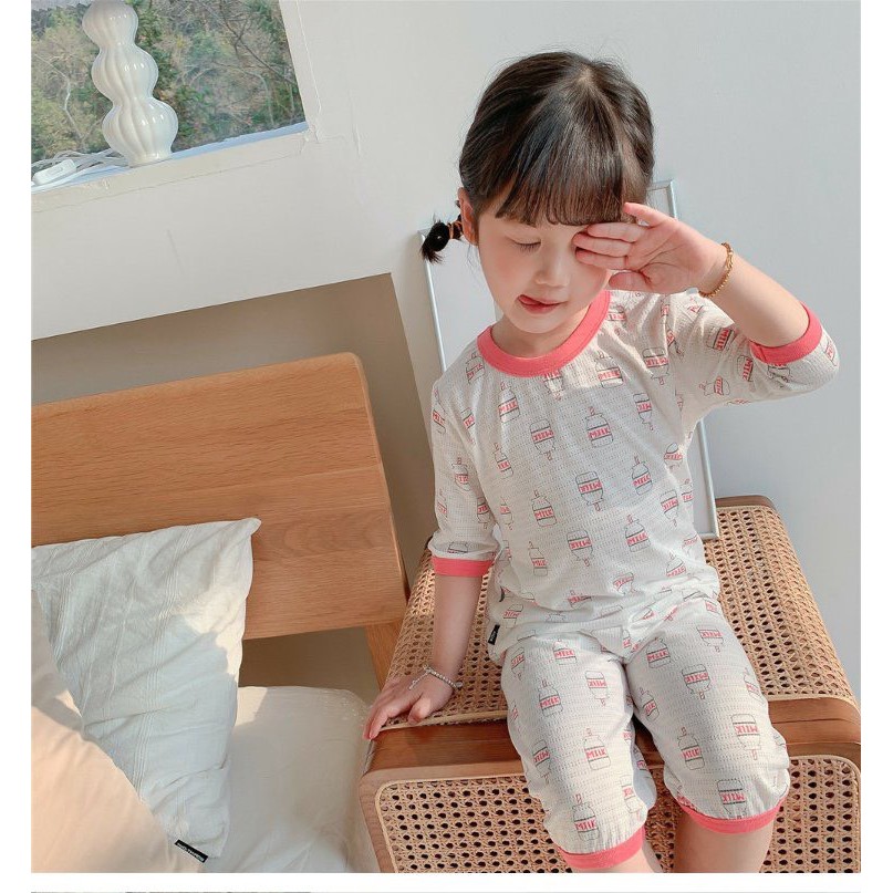 [ DEAL HOT] Bộ lửng tay cho bé gái chất liệu cotton co dãn 4 chiều, mềm mại thoáng mát họa tiết đáng yêu cho bé 8-18kg