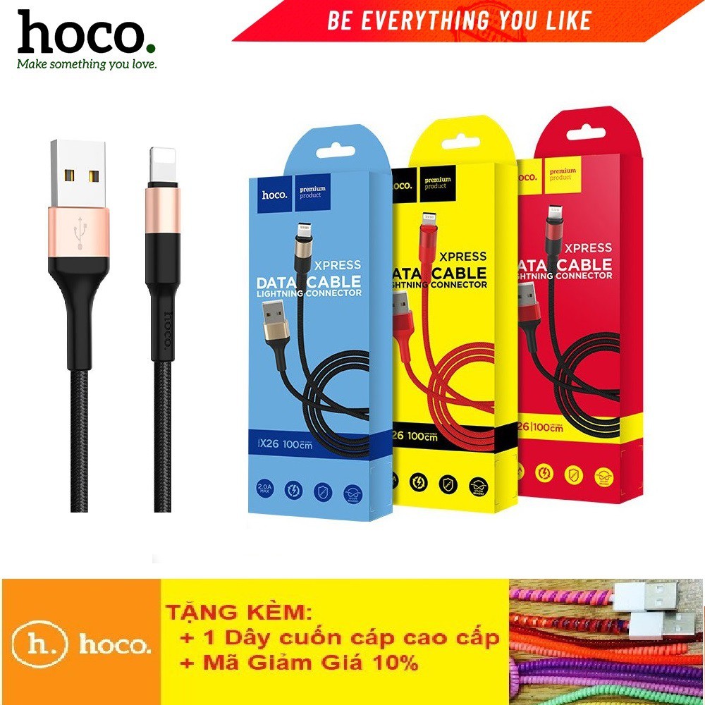 Dây Sạc Nhanh Hoco X26 Dài 1M Chân iPhone Lightning/Android Micro USB/ Type-C - Bảo Hành Chính Hãng 12T