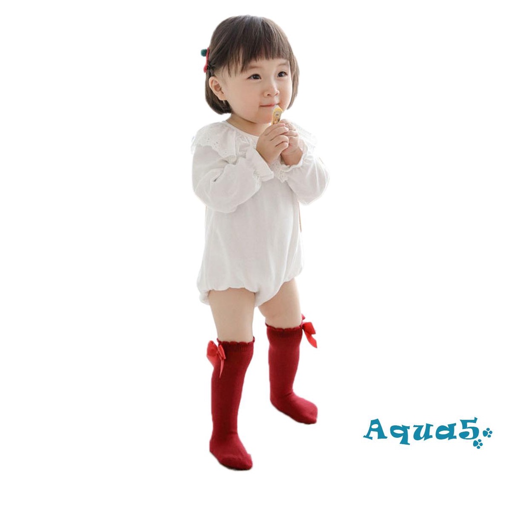 Vớ cotton cổ cao màu trơn thoáng khí thời trang cho bé gái 0-7 tuổi