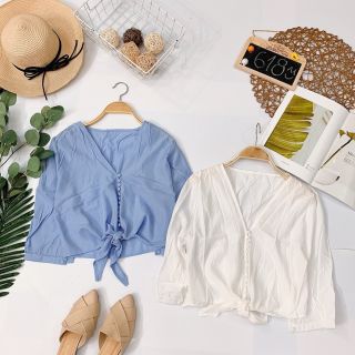 Áo nút bọc cột nơ eo