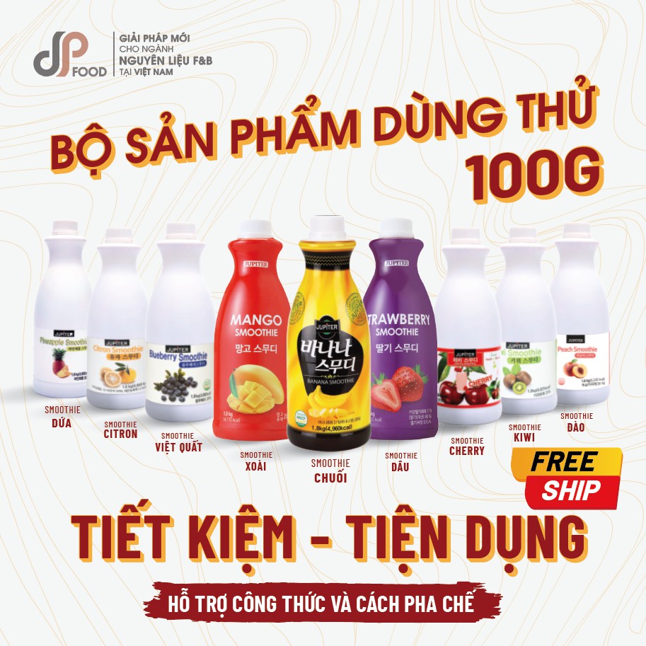 COMBO Mẫu Thử 9 Vị Sinh Tố Trái Cây JUPITER Hàn Quốc Dùng Pha Chế Thức Uống