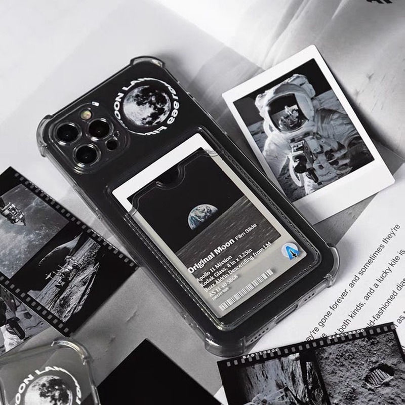 Ốp Điện Thoại Trong Suốt In Hình Mặt Trăng Kèm Ngăn Đựng Thẻ Cho Iphone 14 / 13 Promax 8Plus 11 / 12 Xr