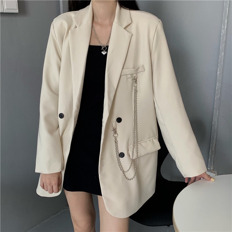 Áo khoác vest nữ blazer phiên bản Hàn Quốc kèm dây xích chất