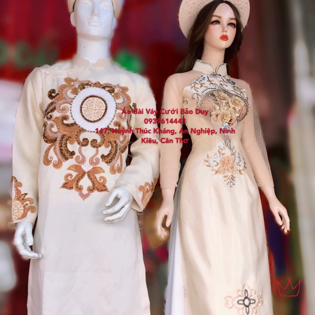 Áo dài nam vẽ đính hạt