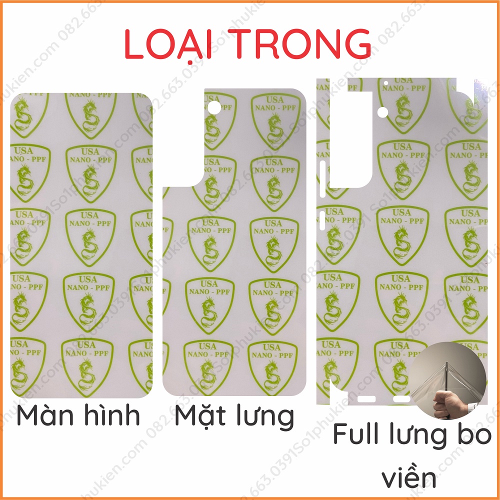 Dán PPF Samsung S22 5G , S22+ 5G (S22 plus 5G) loại trong, nhám, da cá sấu dành cho màn hình, lưng cam, lưng cam bo vền
