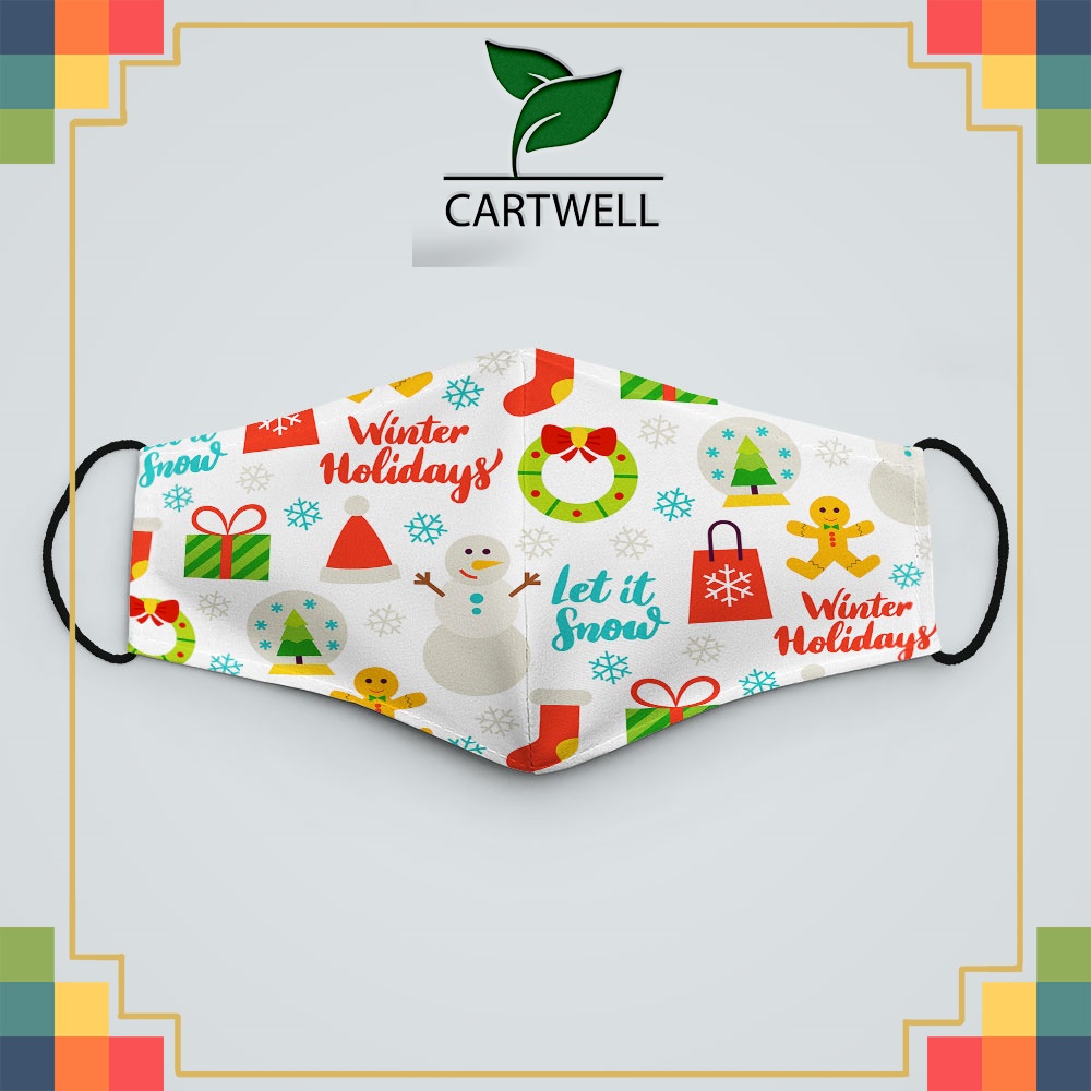 Khẩu trang nam nữ thời trang CHRISTMAS_759 CARTWELL cotton 100% ngăn bụi kháng khuẩn 2021 bảo vệ toàn diện