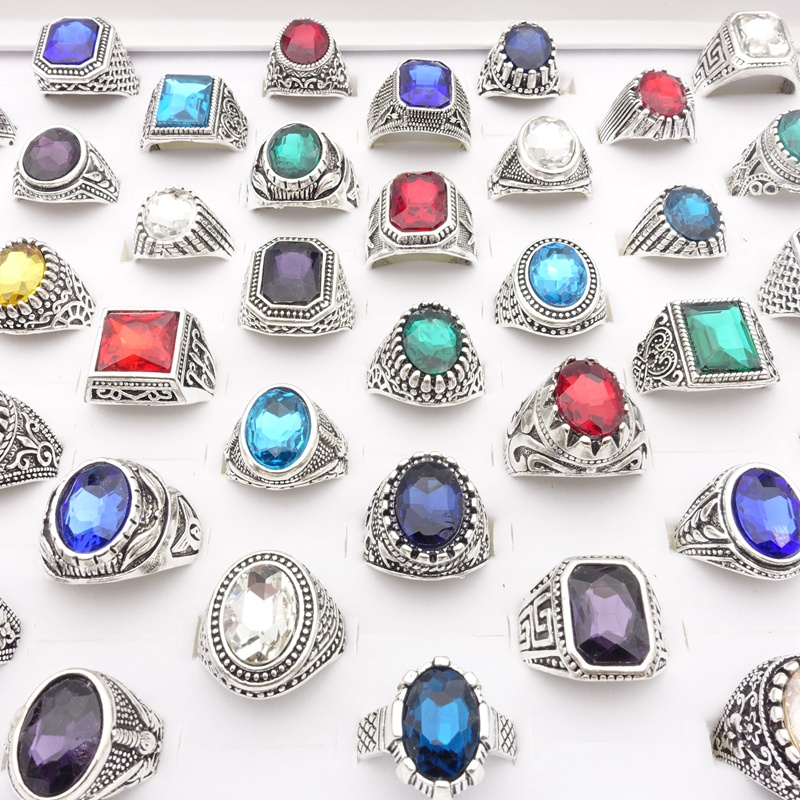 Bộ 20 Nhẫn Mạ Bạc Đính Đá Ngọc Lam Thời Trang Cho Nam Và Nữ