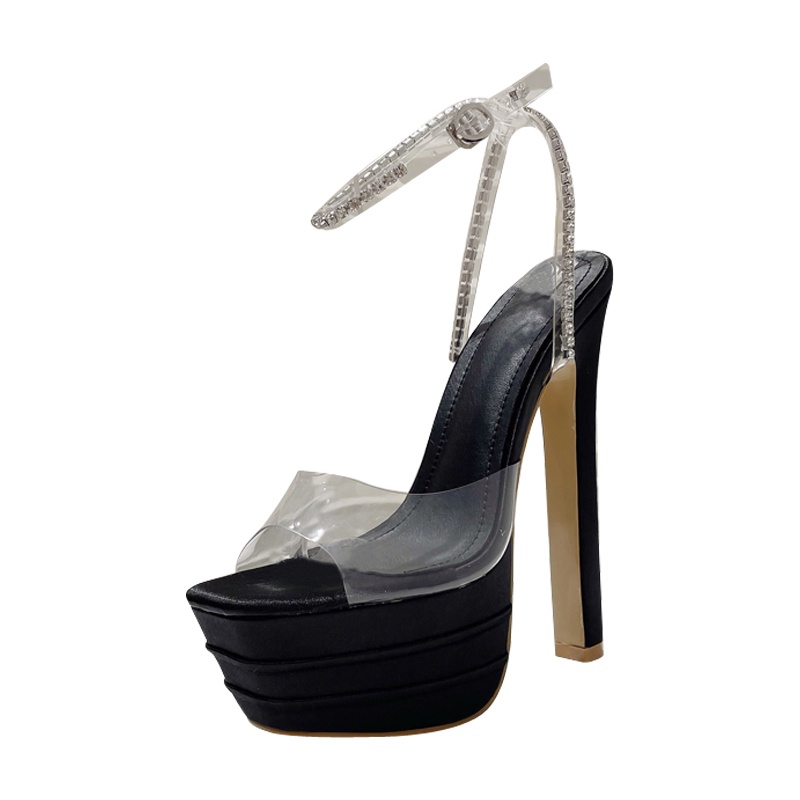 CÓ SẴN MÀU TRẮNG SIZE 37 A402 giầy cao gót,gót tròn to 15Cm phối quai trong dây cài đính đá;.