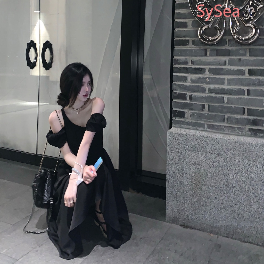 Đầm Đen Bất Đối Xứng Thời Trang Mùa Hè