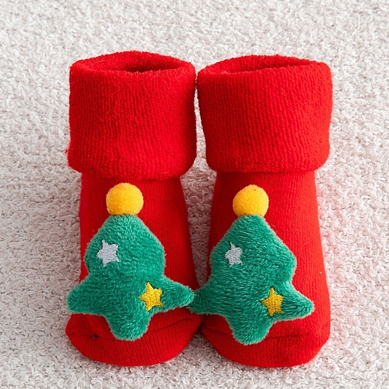 Đôi vớ ngắn bằng cotton dày dặn in họa tiết chủ đề Noel cho bé sơ sinh
