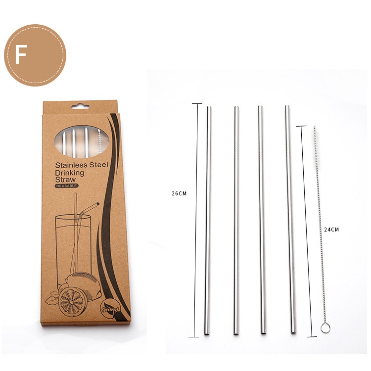 Combo 4 Ống Hút Inox thẳng dài Tái Sử Dụng Stainless Steel Straws - Thân Thiện Với Môi Trường - dài 26.5 cm