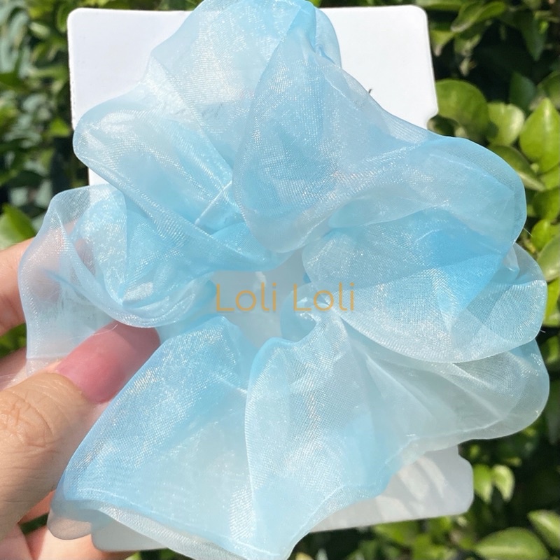 Scrunchies cột bóng voan kính loang ánh kim. buộc tóc ánh nhũ xinh xắn