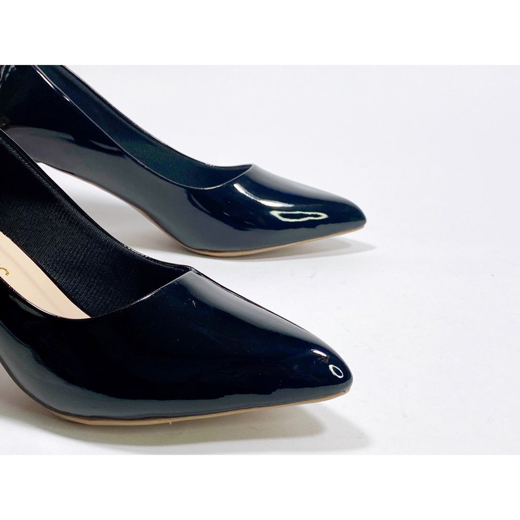 giày búp bê cao gót màu đen trơn bóng cao 7cm thiết kế đơn giản thanh lịch (GBBVL)