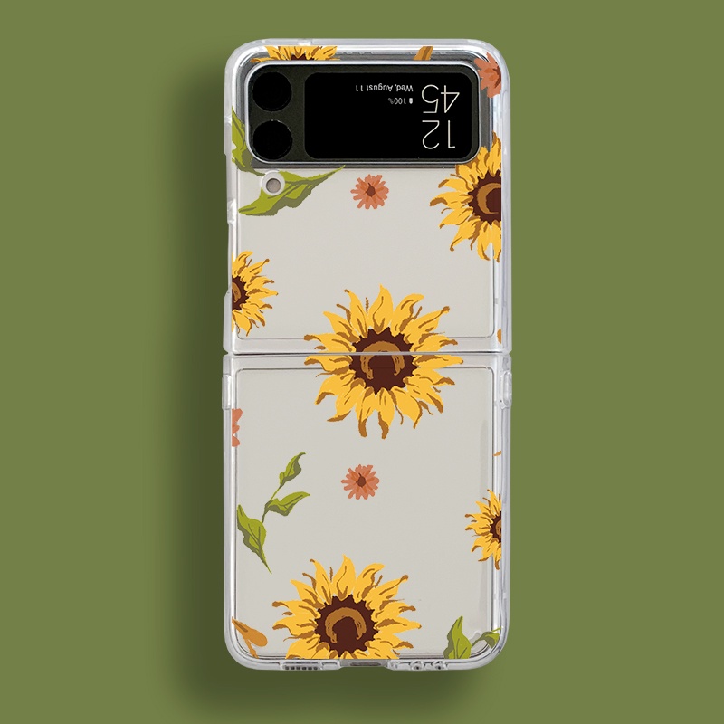 Bao Da Điện Thoại Nắp Gập Cứng Trong Suốt Họa Tiết Hoa Hướng Dương Thời Trang Cho samsung galaxy z flip 4 5g samsung z flip
