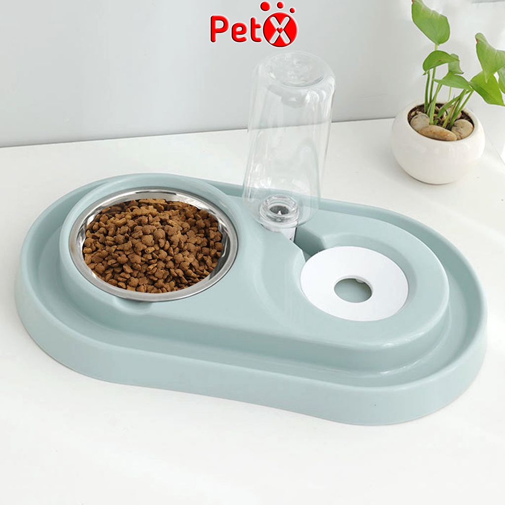 Bát ăn chống kiến cho mèo chó hai ngăn đôi có bát inox kèm bình nước tự động