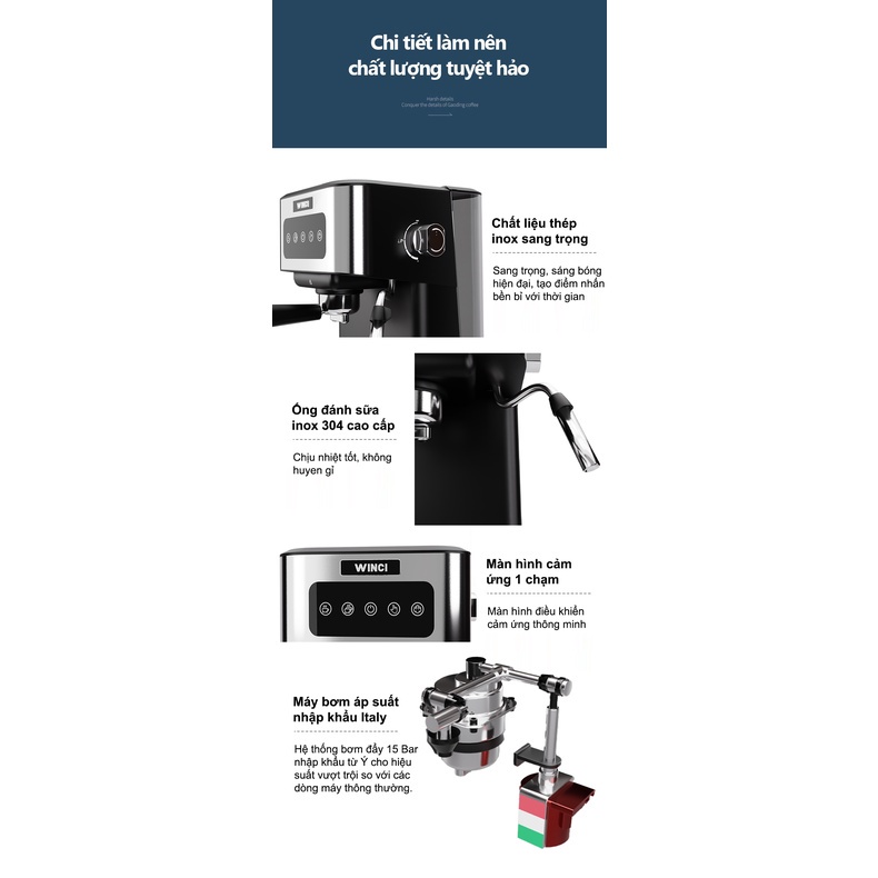 Máy pha cafe cao cấp Espresso Winci, Máy pha cà phê tự động nhập khẩu từ Ý,bảo hành 12 tháng