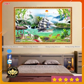 Tranh dán tường 3d sơn thủy hữu tình - 3906- tranh 3d phòng khách - song long decor