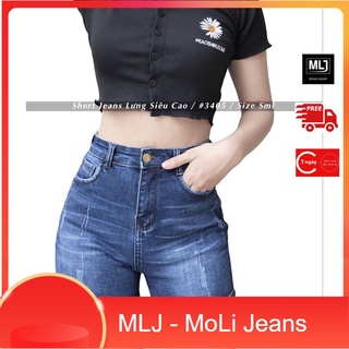 Quần short jean nữ Big Size lưng cao, co dãn mạnh, cào xước nhẹ 2174