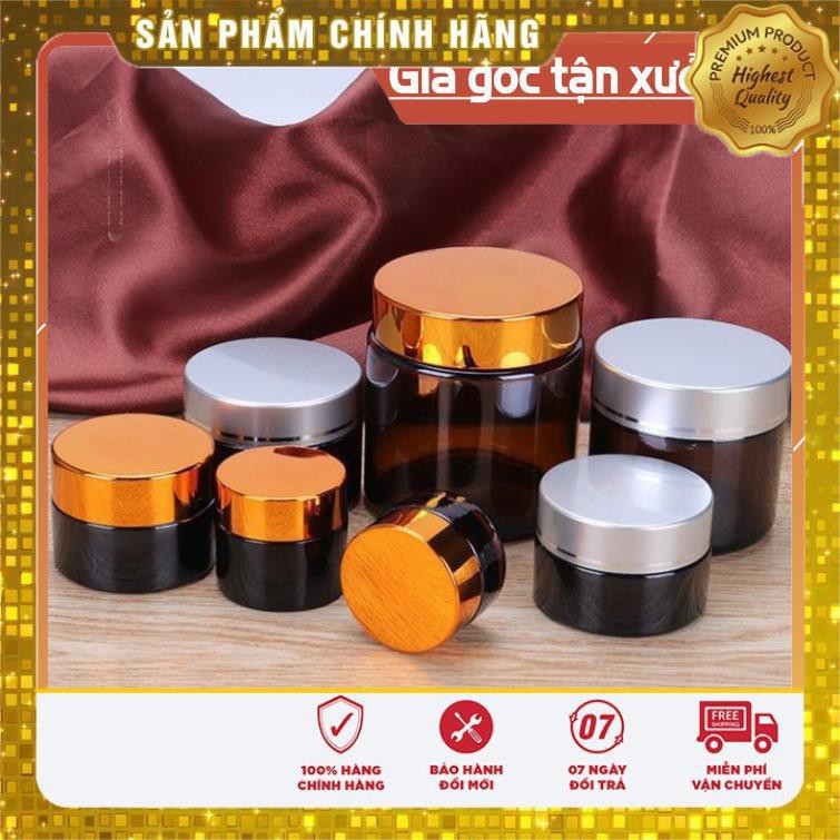 Hũ Chiết Mỹ Phẩm ❤ TRÙM SỈ ❤ Hũ Chiết Kem Thủy Tinh Nâu 15g,20g Nắp Vàng, Bạc , lọ chiết mỹ phẩm , phụ kiện du lịch