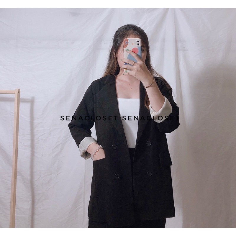 ÁO KHOÁC BLAZER 2 LỚP QUẢNG CHÂU MÀU ĐEN KIỂU DÁNG ULZZANG HÀN QUỐC (Ảnh thật/ video) | BigBuy360 - bigbuy360.vn