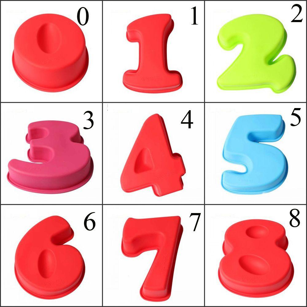 WTTLE Khuôn Silicone Làm Bánh Sinh Nhật Chống Dính Hình Chữ Số 0-8 Màu Sắc Ngẫu Nhiên