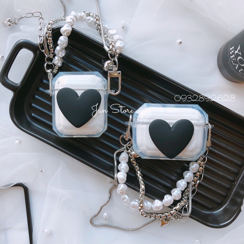 Ốp tai nghe silicon trái tim đủ dòng máy kèm móc