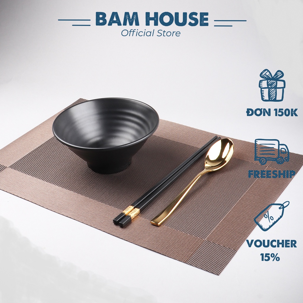 Tấm lót bàn ăn nhà hàng thiết kế ô vuông Bam House chất liệu PVC chống trượt và chống nhăn cao cấp TLOV01
