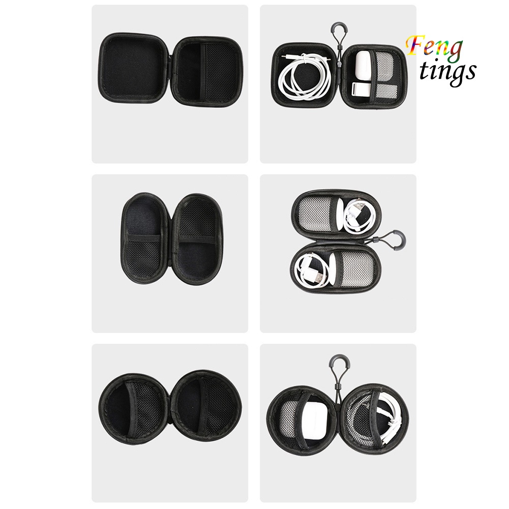 Set 2 túi đựng tai nghe không dây hình tròn//vuông/oval bằng EVA có khóa kéo tiện lợi
