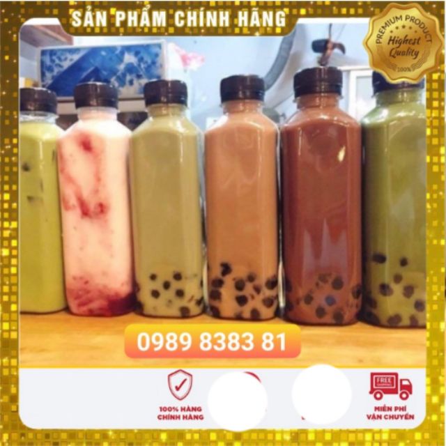 Combo 100 chai nhựa vuông 💕 350ml nắp đen đựng sữa chua, nước ép, detox