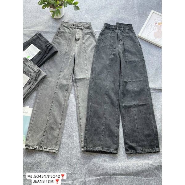 [Mã FAMARAL1 giảm 10K đơn 50K] Quần jean ống suông chạy gân 5045/5042, hình thật 100%
