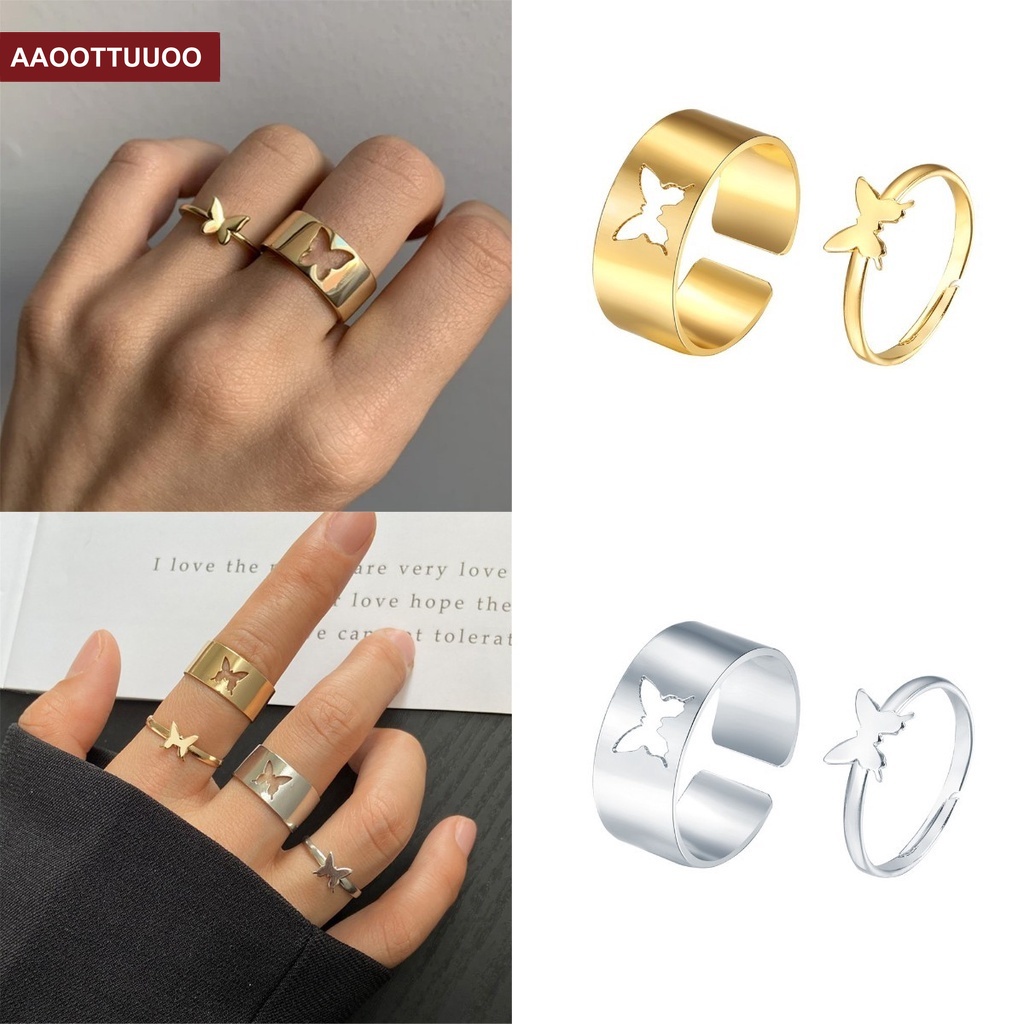 Set 2 Nhẫn Hình Bướm Phong Cách Punk Thời Trang Cho Nữ
