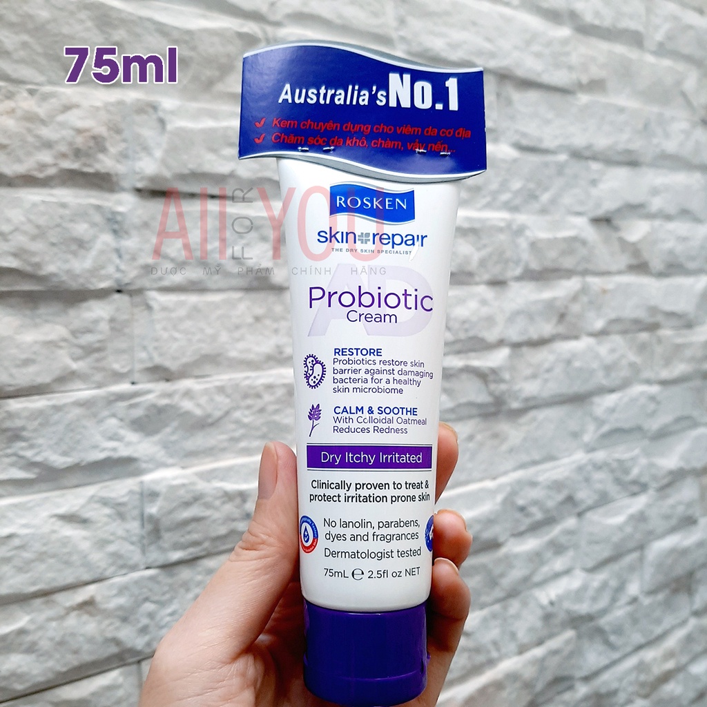 ROSKEN AD Probiotic Cream 75mL & 400mL - Kem Chăm Sóc Da Khô, Chàm, Vảy Nến.