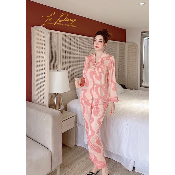 Bộ lụa hãng Lapeony áo dài tay quần dài bộ mặc nhà đẹp bộ pijama cao cấp